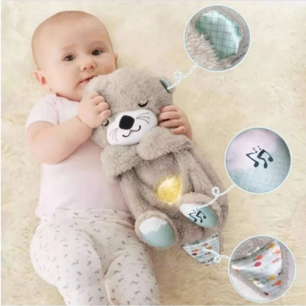 Breathing Bear Baby Soothing Otter Plush Doll Toy Baby Kids Soothing Music Baby Sleeping Companion Sound and Light Doll Toy Gift