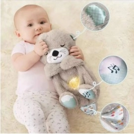 Breathing Bear Baby Soothing Otter Plush Doll Toy Baby Kids Soothing Music Baby Sleeping Companion Sound and Light Doll Toy Gift