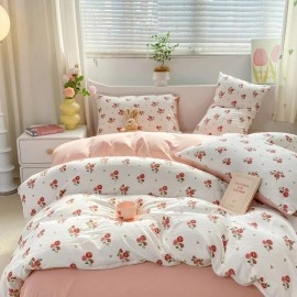 Duvet Cover Set 3pcs 100% Cotton Bedding Set Fashion Floral Quilt Cover Pillowcase Korean Ins Style Comforter Covers (NO SHEET)