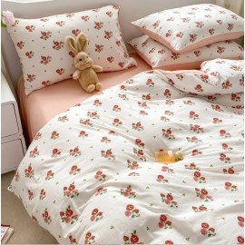 Duvet Cover Set 3pcs 100% Cotton Bedding Set Fashion Floral Quilt Cover Pillowcase Korean Ins Style Comforter Covers (NO SHEET)