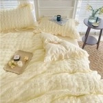 Quilt Cover INS Girl Blue Solid Color  Ruffles Lace Bedding Set  Soft Sheet Woman Duvet Cover Pillow Covers