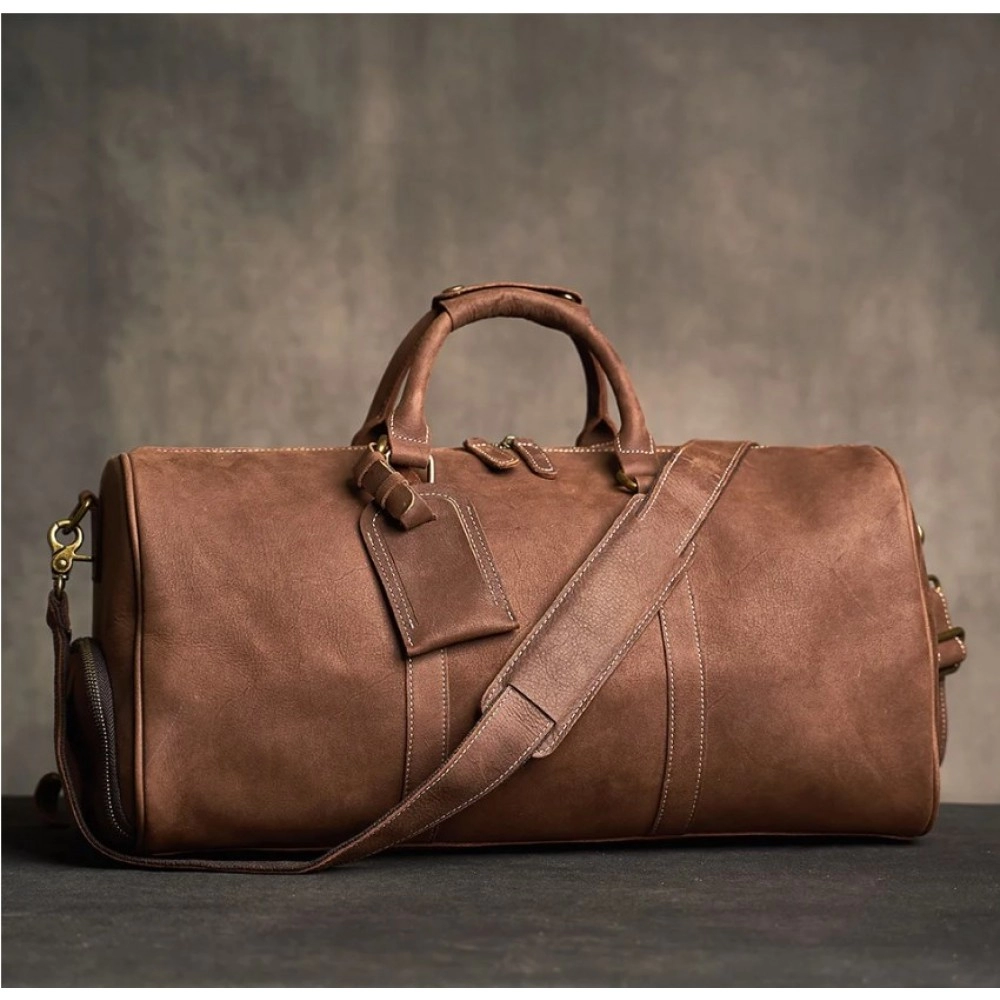  Leather Vintage Men's Hand Luggage Bag Travel Bag Large Capacity Single Shoulder Messenger Boston bag For 17 Inch Laptop